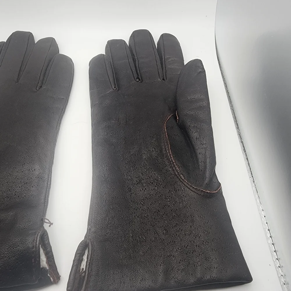 Vintage Brown Genuine Leather Gloves (7.5)
